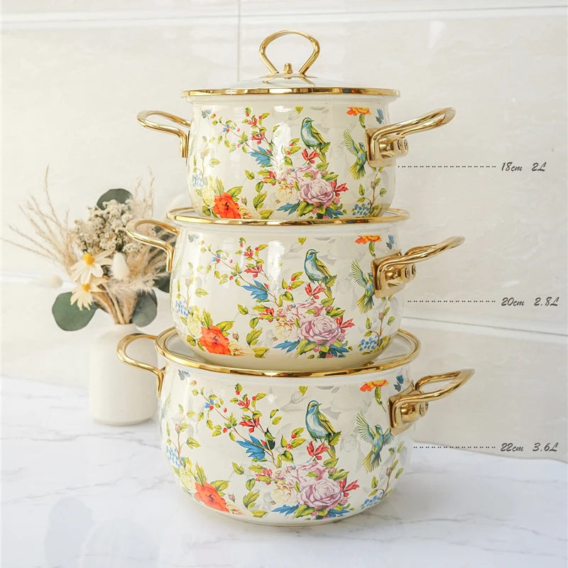 Retro Enamel Soup Pot Cookware Set