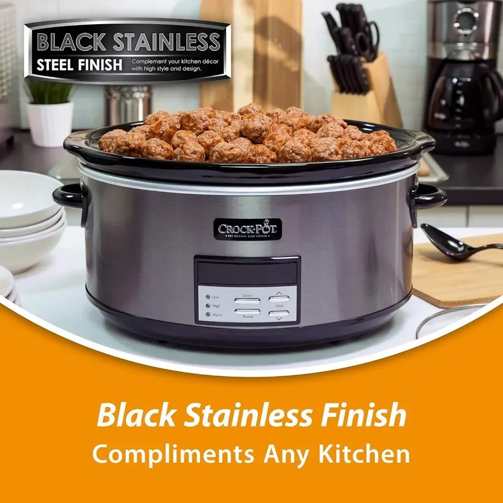 8Qt Programmable Slow Cooker with Auto Heat Black