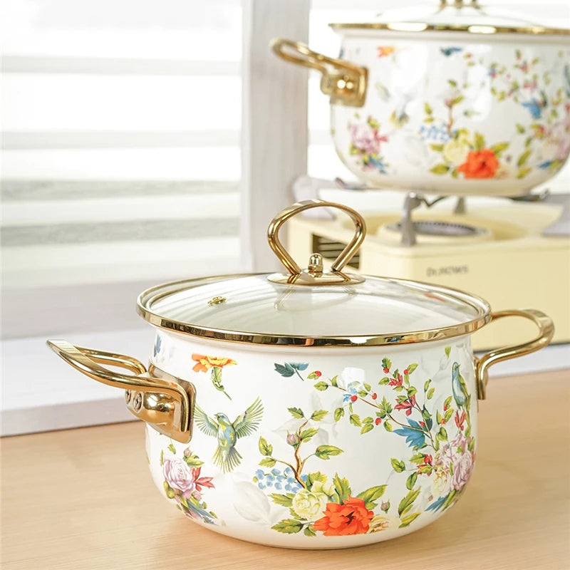 Retro Enamel Soup Pot Cookware Set