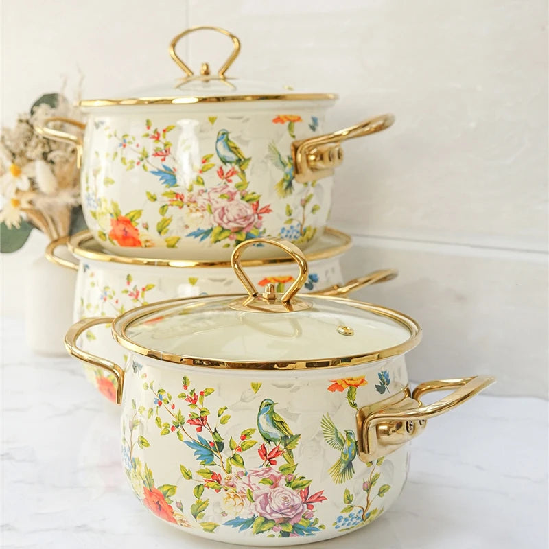 Retro Enamel Soup Pot Cookware Set