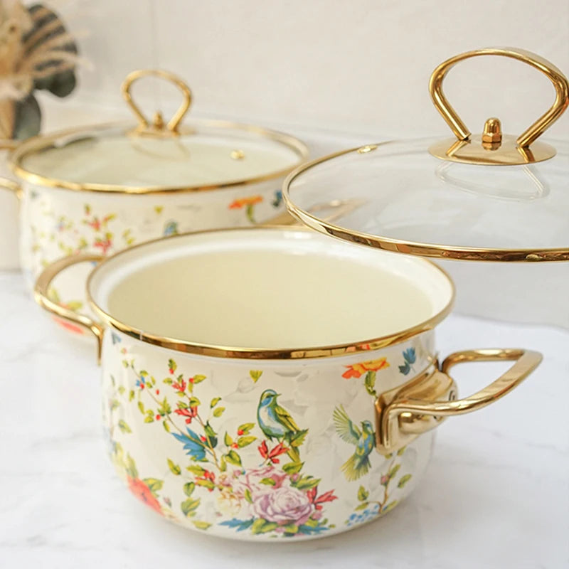 Retro Enamel Soup Pot Cookware Set