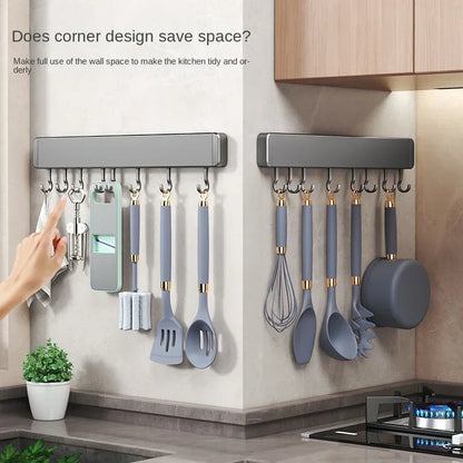 Wall-Mounted Kitchen Storage Rack with Movable Hooks