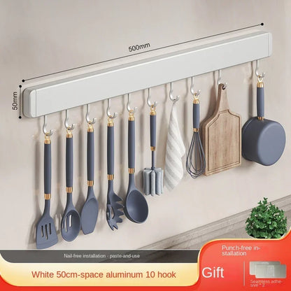 Wall-Mounted Kitchen Storage Rack with Movable Hooks