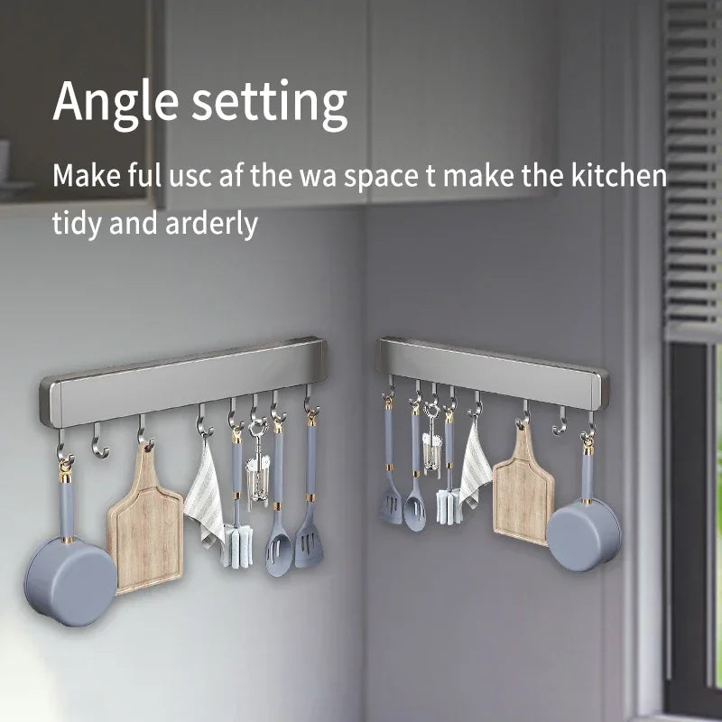 Wall-Mounted Kitchen Storage Rack with Movable Hooks