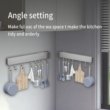 Wall-Mounted Kitchen Storage Rack with Movable Hooks