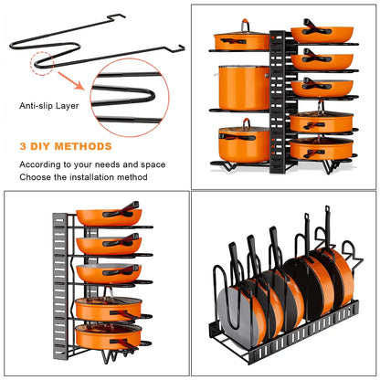 8-Tier Pot Organizer Rack for Kitchen Storage