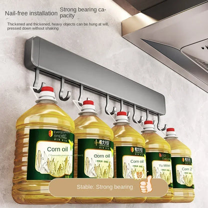Wall-Mounted Kitchen Storage Rack with Movable Hooks