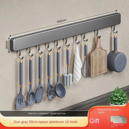 Wall-Mounted Kitchen Storage Rack with Movable Hooks