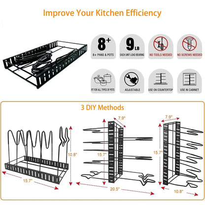 8-Tier Pot Organizer Rack for Kitchen Storage