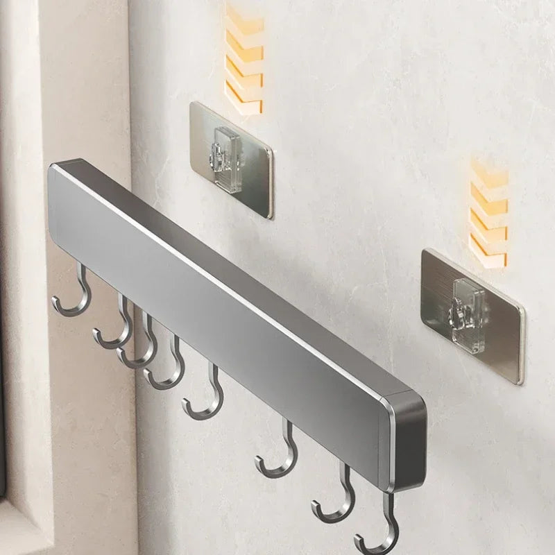 Wall-Mounted Kitchen Storage Rack with Movable Hooks