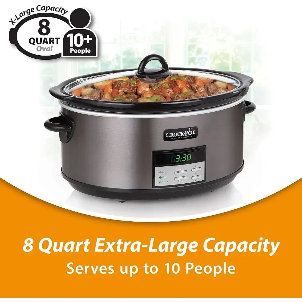 8Qt Programmable Slow Cooker with Auto Heat Black