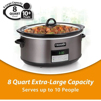 8Qt Programmable Slow Cooker with Auto Heat Black